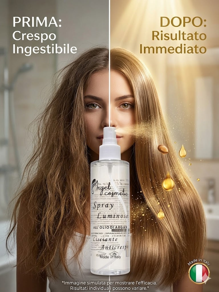 Spray Luminoso all'Olio di Argan "Elixir Divino" | Trattamento Professionale Lisciante e Anticrespo