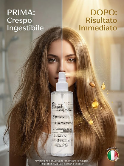 Spray Luminoso all'Olio di Argan "Elixir Divino" | Trattamento Professionale Lisciante e Anticrespo
