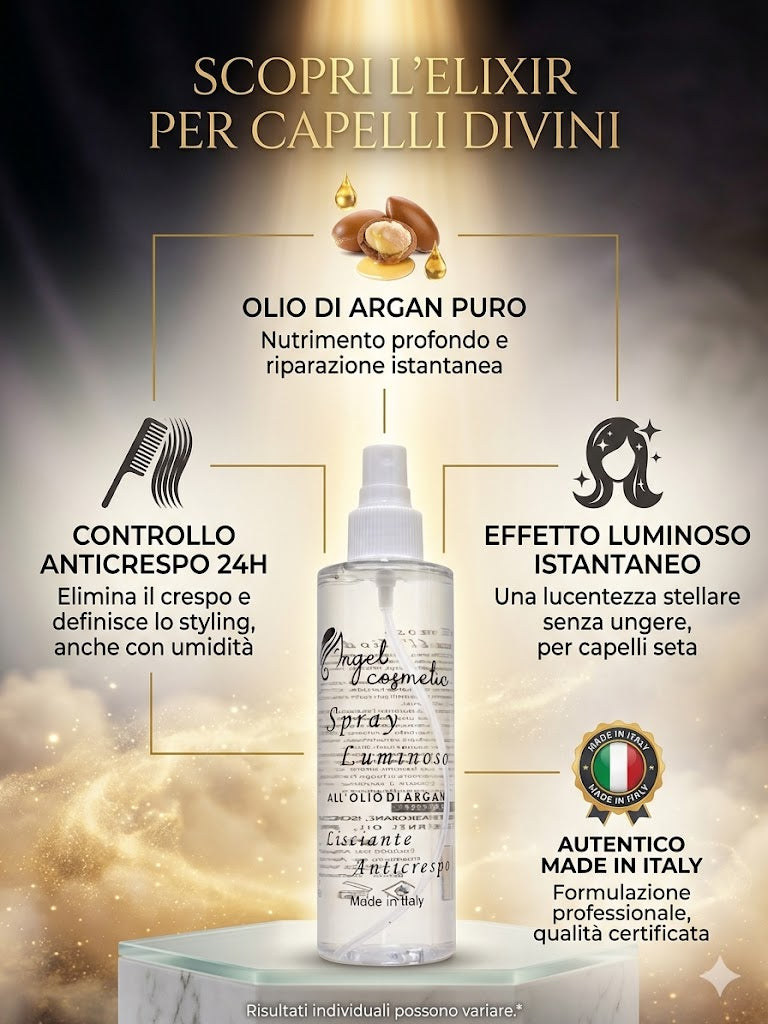 Spray Luminoso all'Olio di Argan "Elixir Divino" | Trattamento Professionale Lisciante e Anticrespo