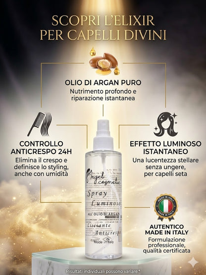 Spray Luminoso all'Olio di Argan "Elixir Divino" | Trattamento Professionale Lisciante e Anticrespo