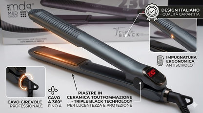 Piastra Capelli MDG Triple Black 230 Professionale Lisci e Ricci Ceramica 230°C