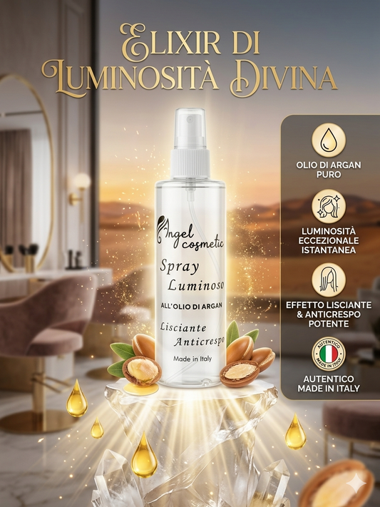 Spray Luminoso all'Olio di Argan "Elixir Divino" | Trattamento Professionale Lisciante e Anticrespo