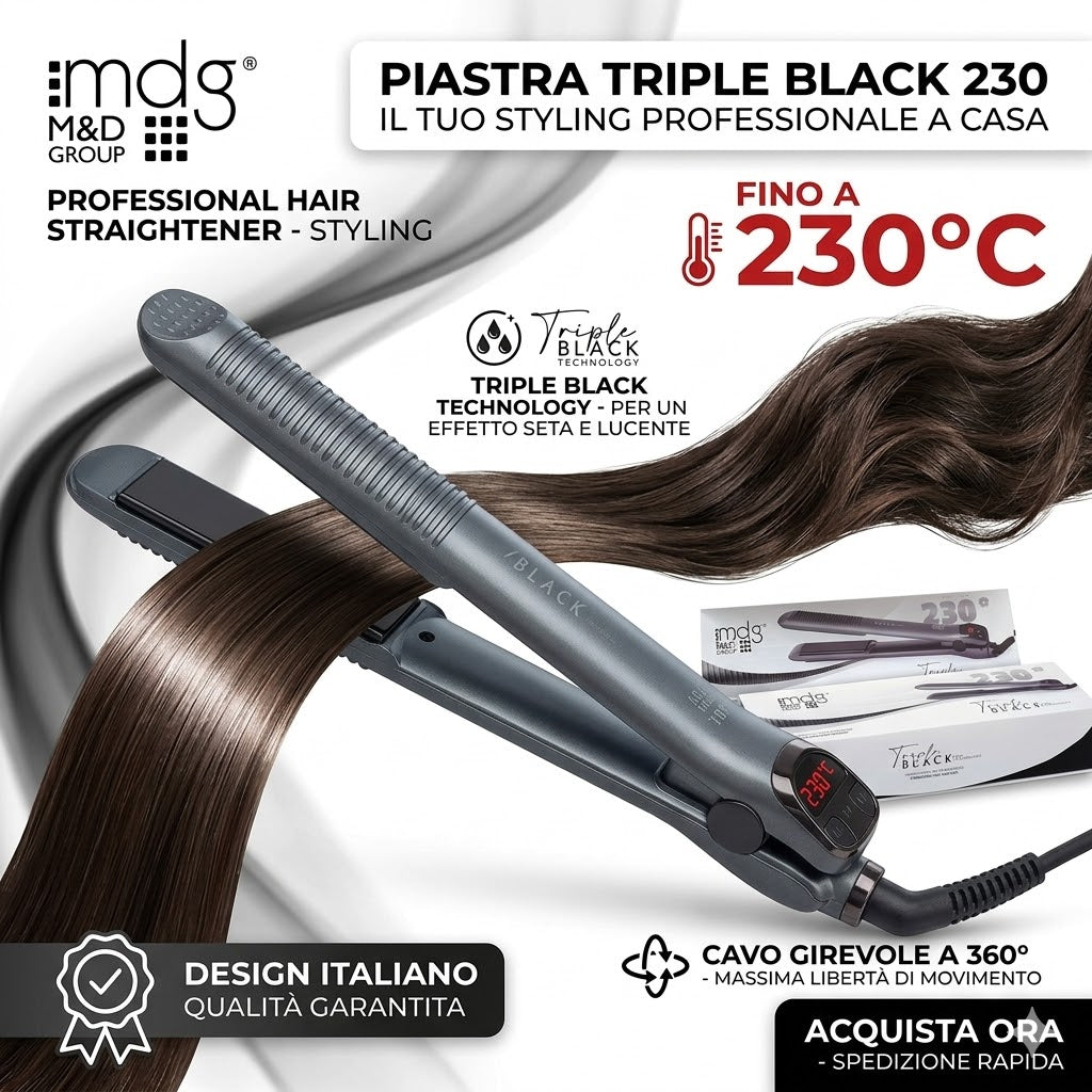 Piastra Capelli MDG Triple Black 230 Professionale Lisci e Ricci Ceramica 230°C