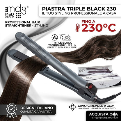 Piastra Capelli MDG Triple Black 230 Professionale Lisci e Ricci Ceramica 230°C