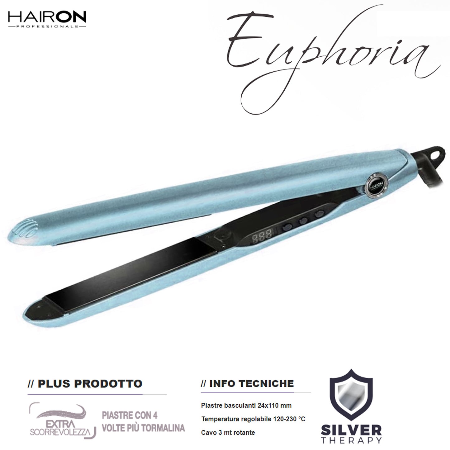 Hairon Piastra Professionale Euphoria Jewel - Colore Ice Blue